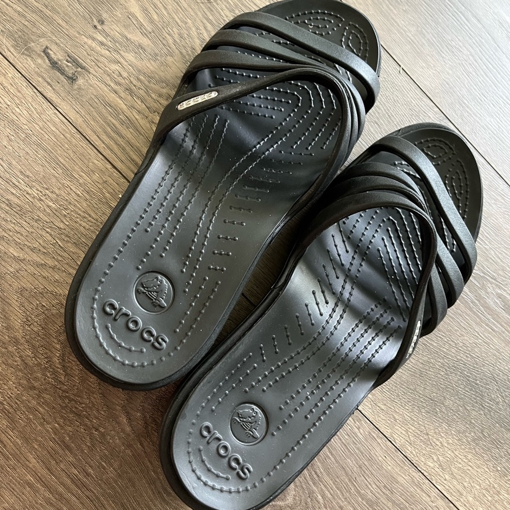 Womens black Crocs with straps